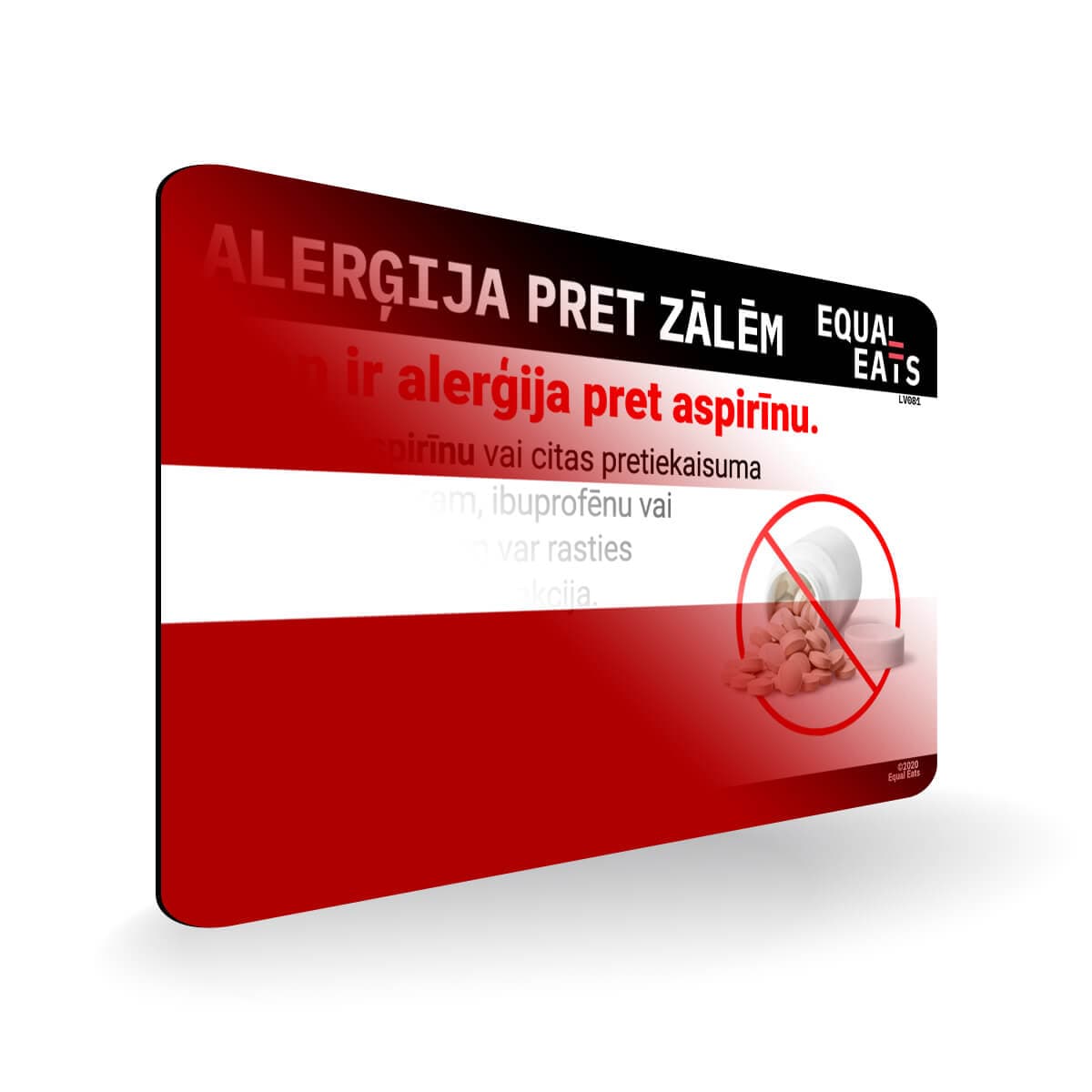 Aspirin Allergy in Latvian. Aspirin medical I.D. Card for Latvia