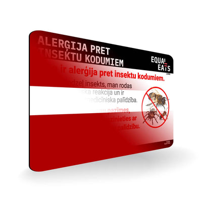 Insect Sting Allergy in Latvian. Bee Sting Allergy Card for Latvia