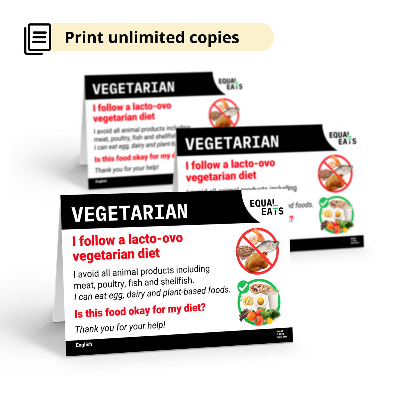 Lacto Ovo Vegetarian Diet Dining Cards