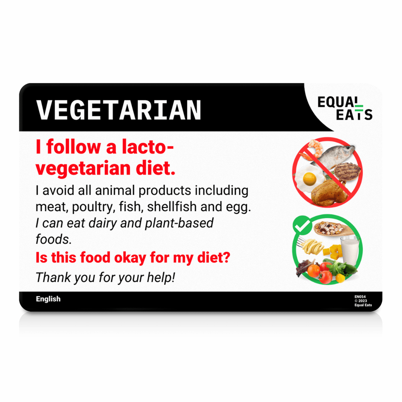 Lacto Vegetarian Card Equal Eats