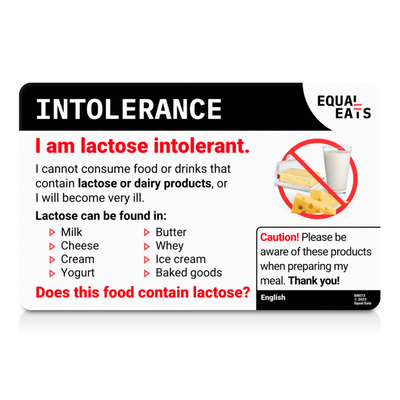Lactose Intolerance Card in English