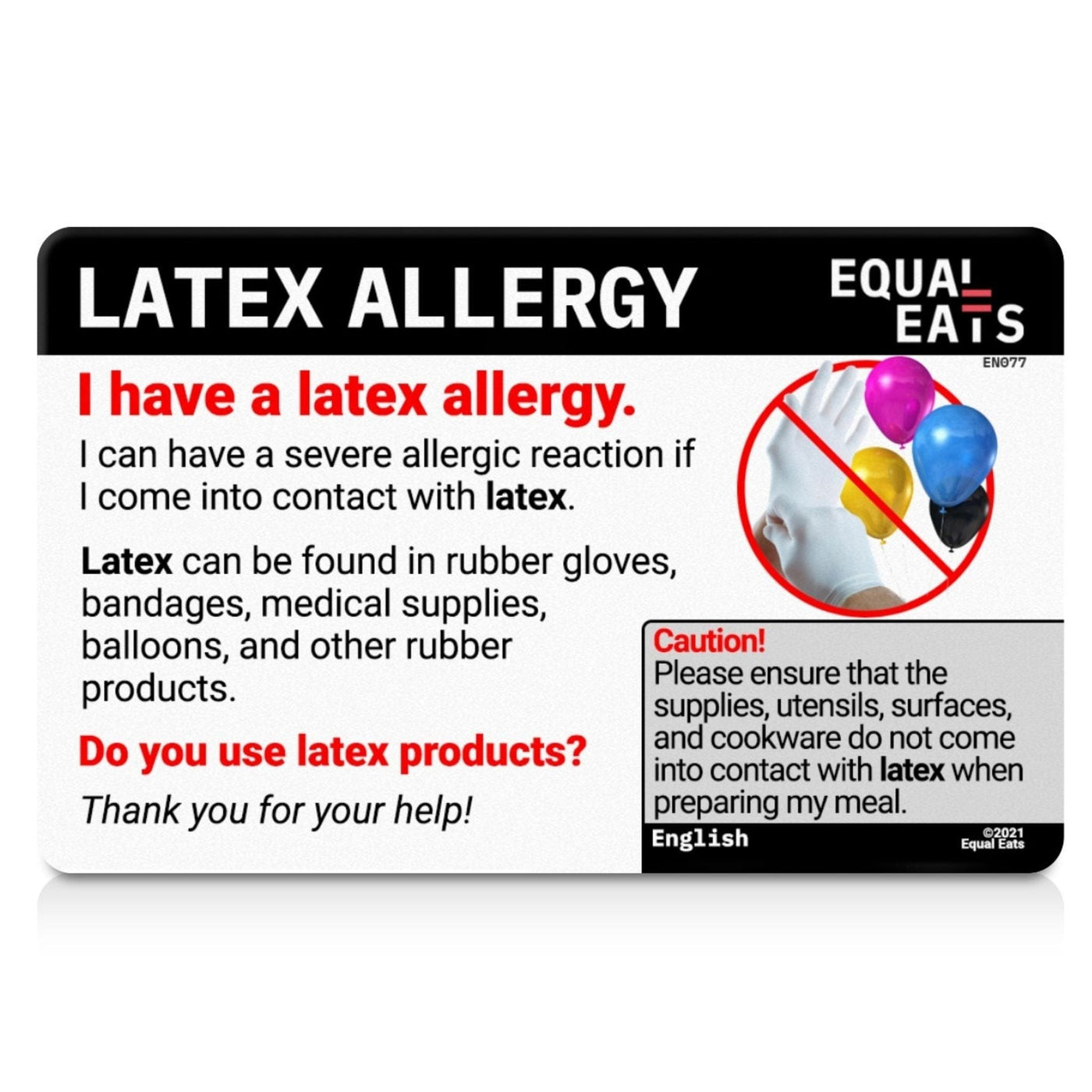 Latex Allergy Cards, Equal Eats