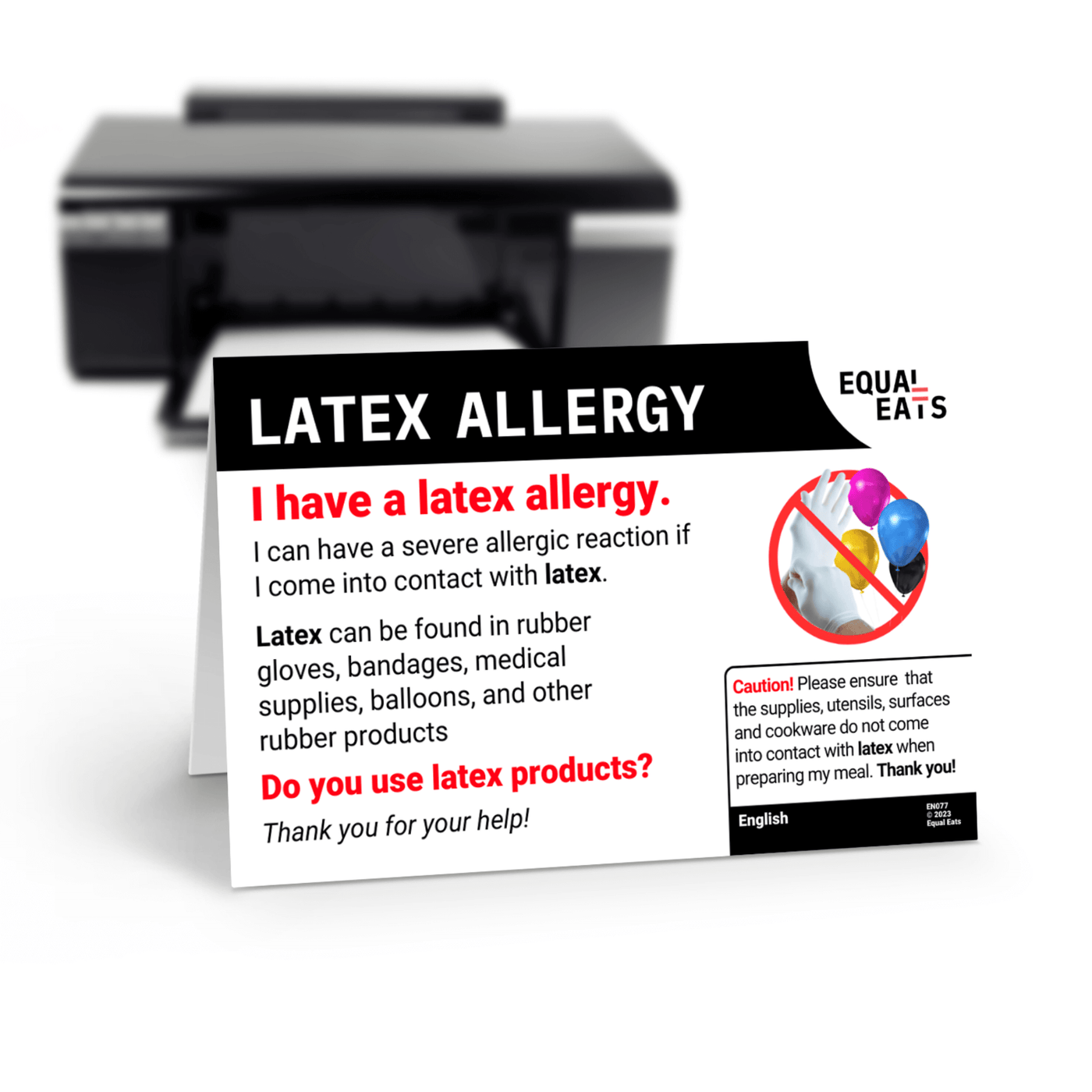 Latex Allergy Card by Equal Eats