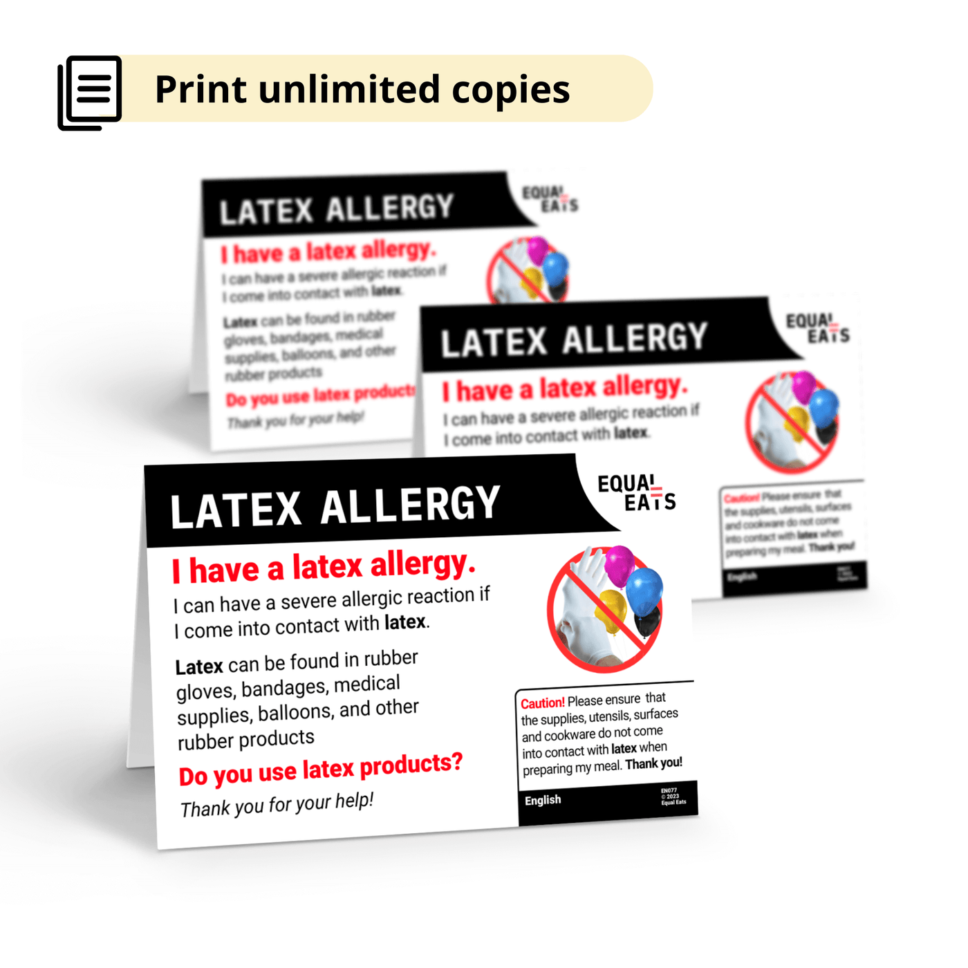 Latex Allergy Cards