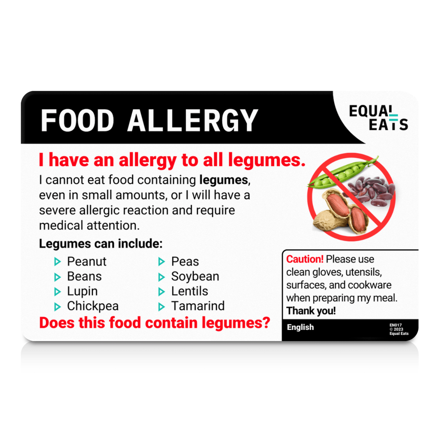Simplified Chinese Legume Allergy Card
