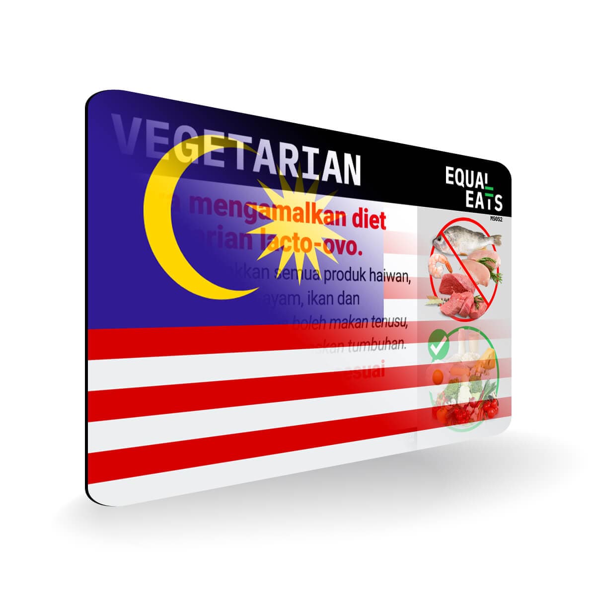Lacto Ovo Vegetarian Diet in Malay. Vegetarian Card for Malaysia