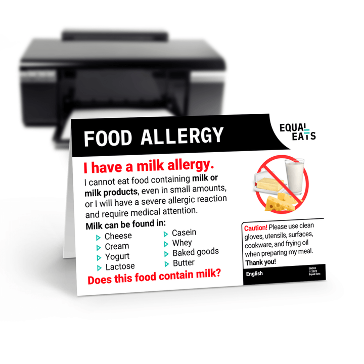 Free Milk Allergy Card in English (Printable)
