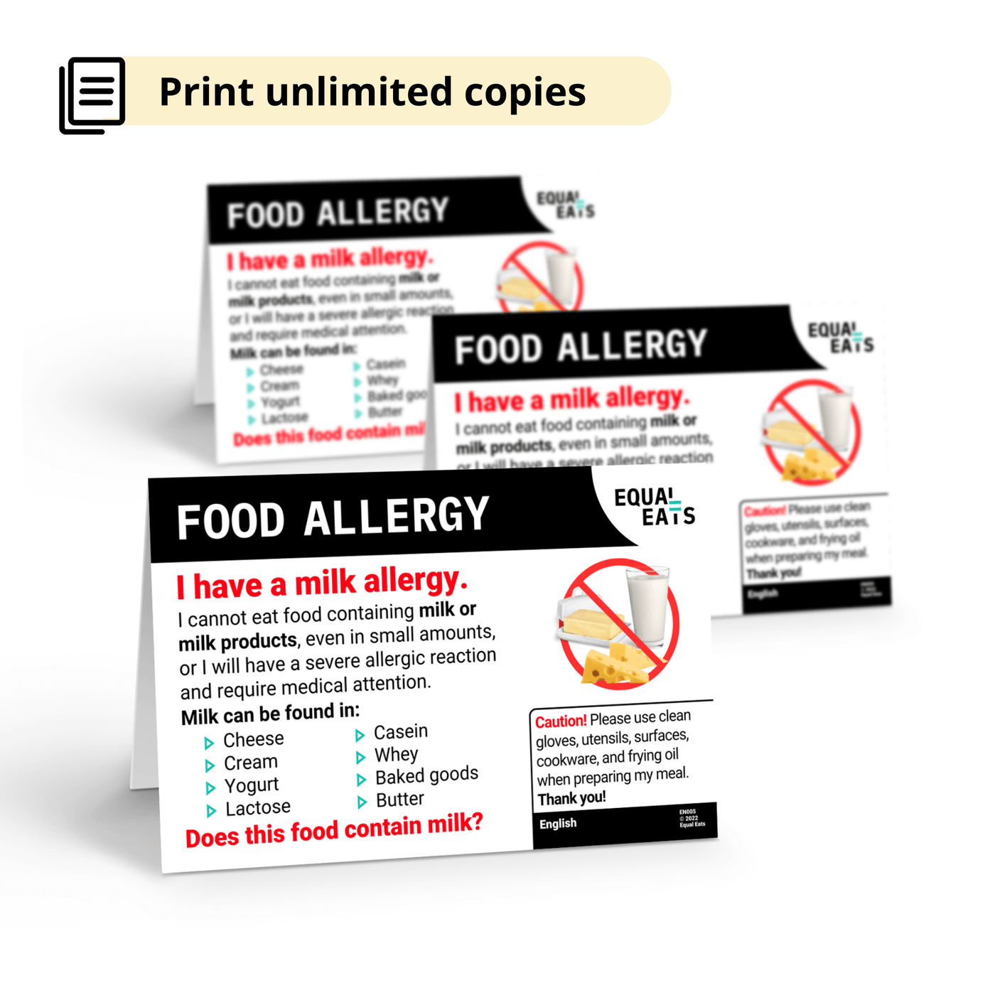 Free Milk Allergy Card in English (Printable)