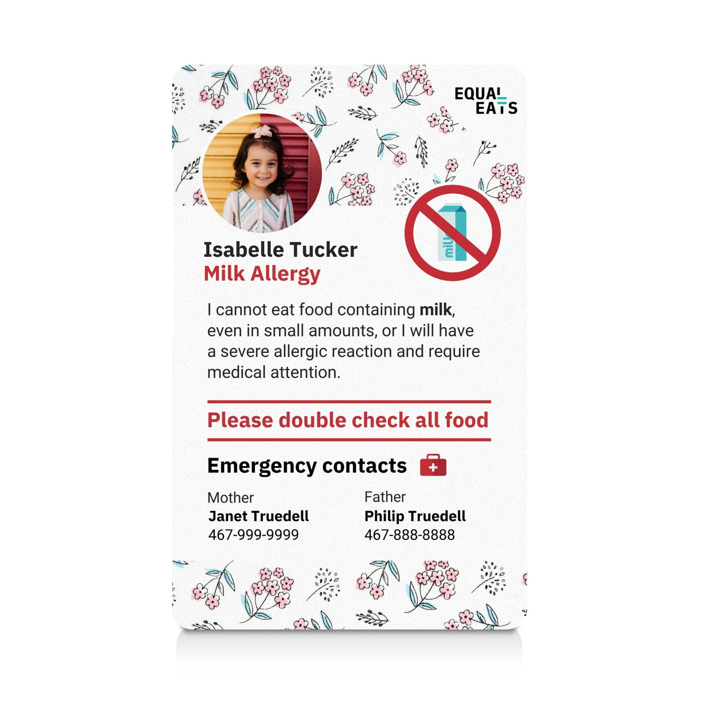 Flowers Milk Allergy ID Card (EqualEats)