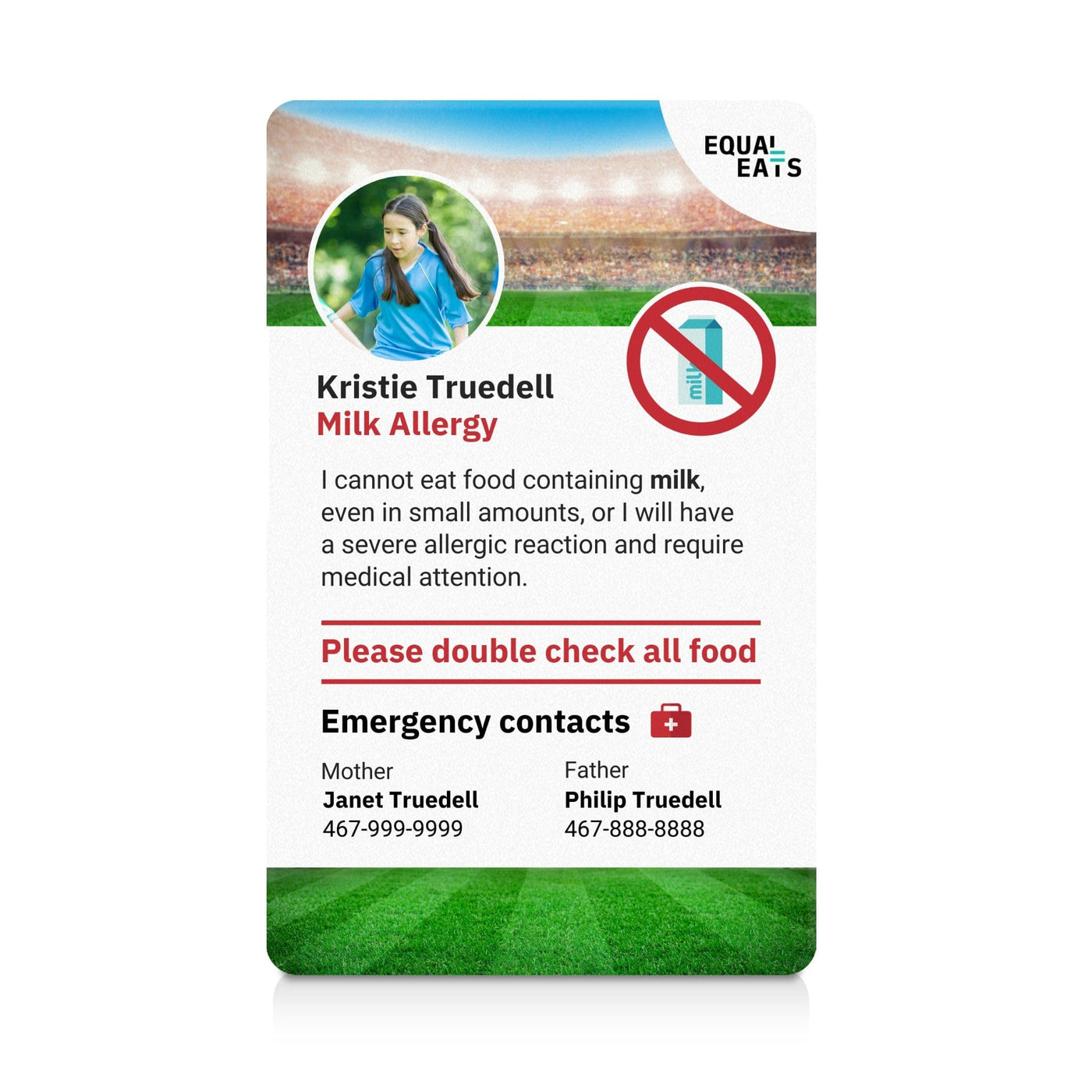 Sports Milk Allergy ID Card (EqualEats)