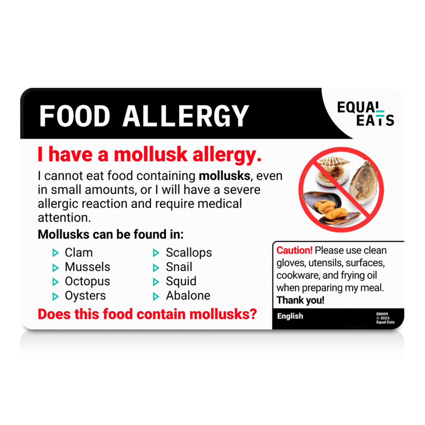 Simplified Chinese Mollusk Allergy Card