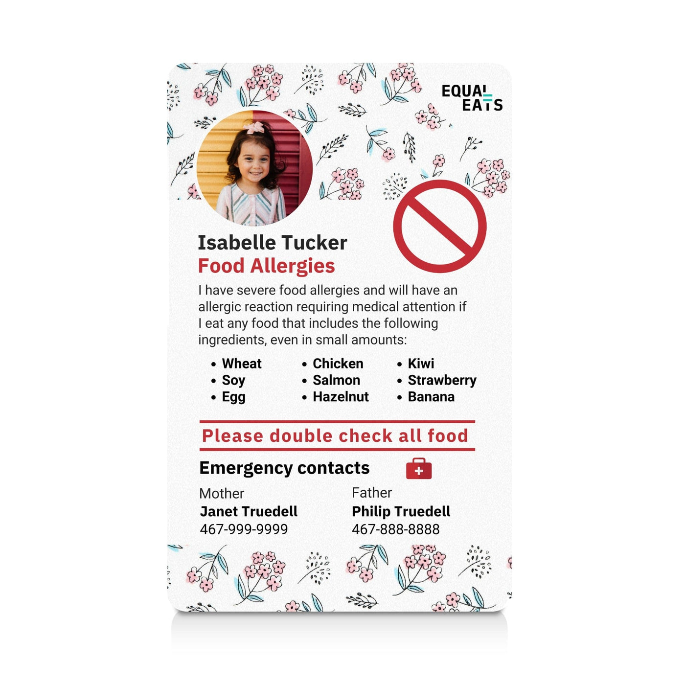 Flowers Custom Multiple Food Allergy ID Card (EqualEats)