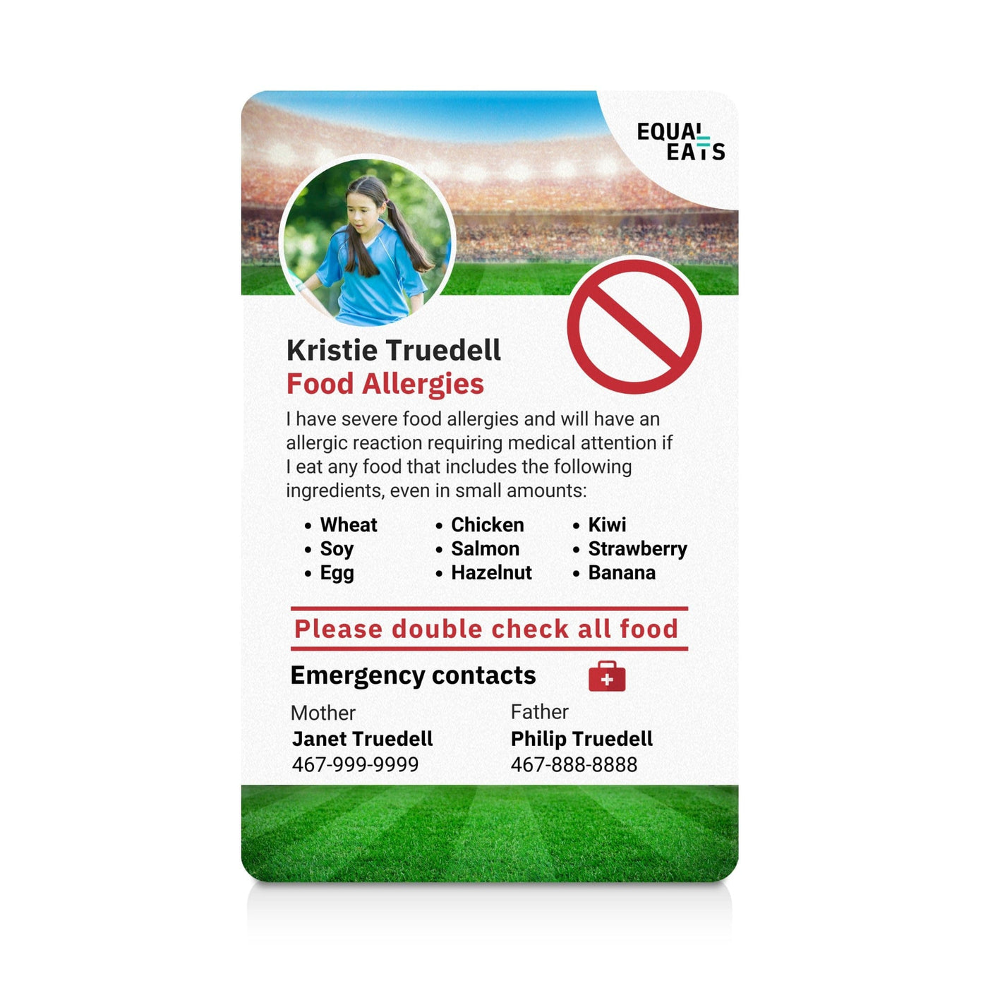 Sports Custom Multiple Food Allergy ID Card (EqualEats)