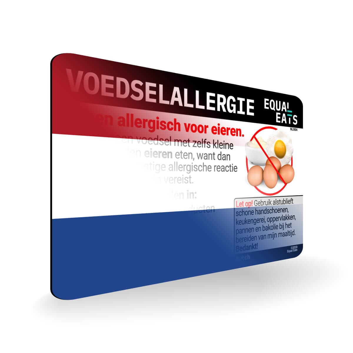 Egg Allergy in Dutch. Egg Allergy Card for Netherlands