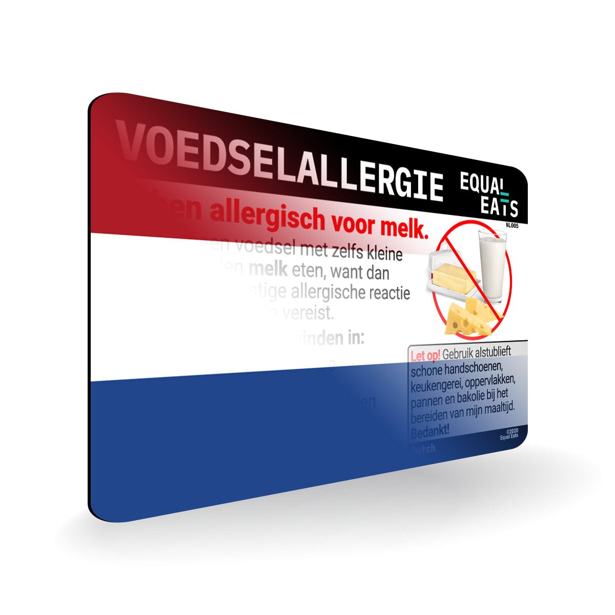Milk Allergy in Dutch. Milk Allergy Card for Netherlands