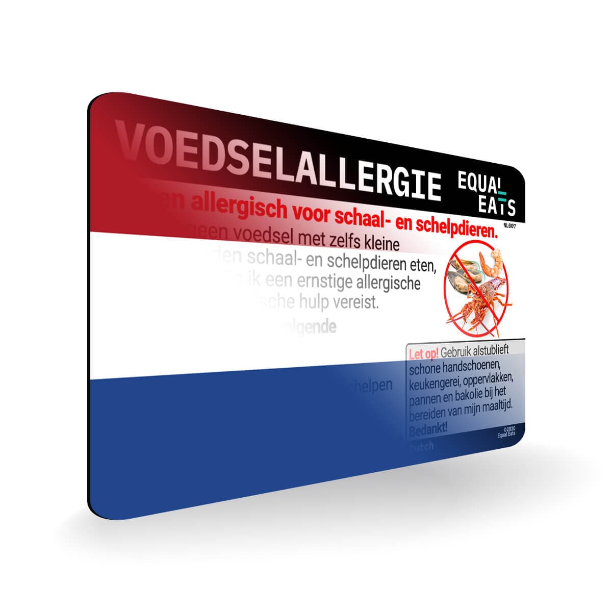 Shellfish Allergy in Dutch. Shellfish Allergy Card for Netherlands