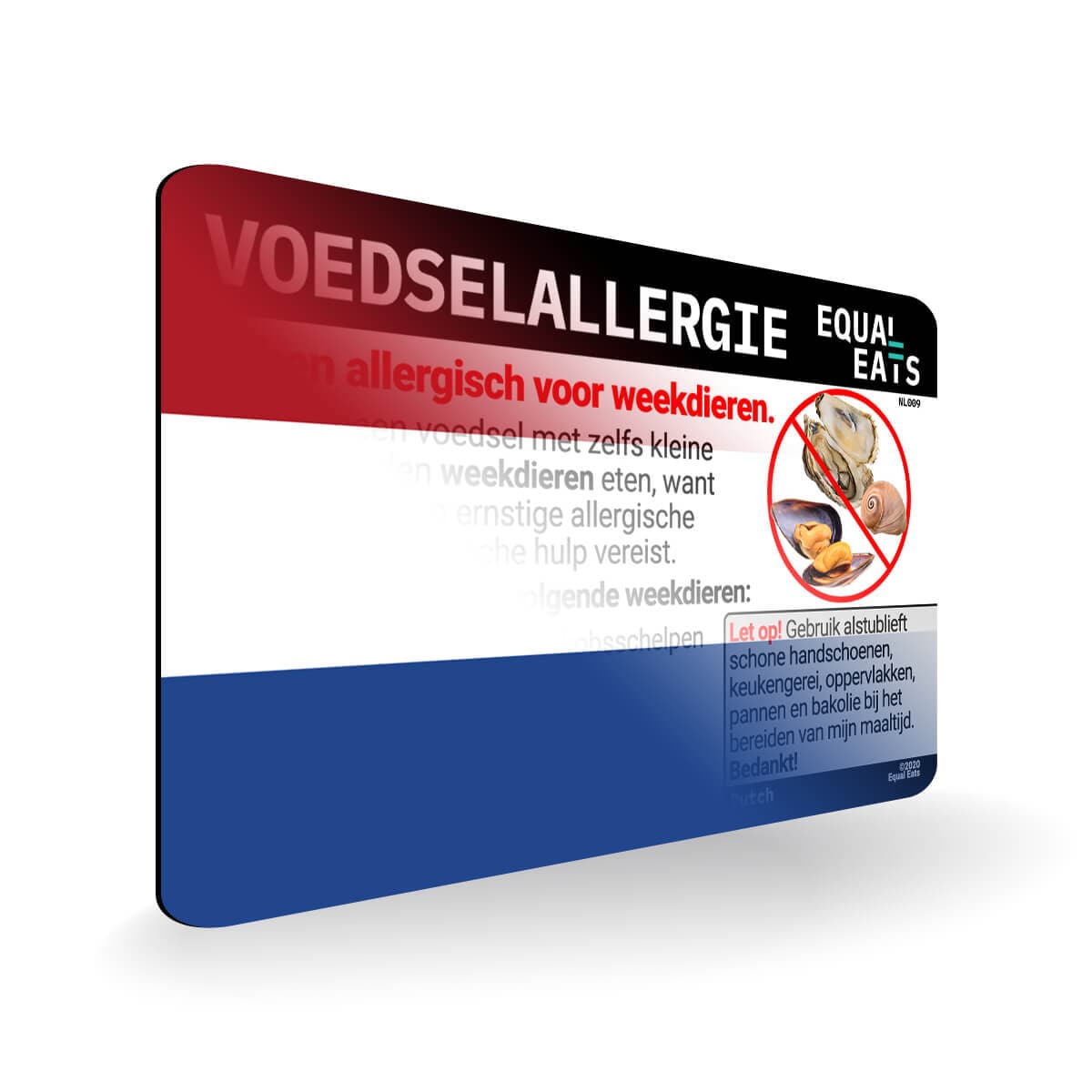Mollusk Allergy in Dutch. Mollusk Allergy Card for Netherlands
