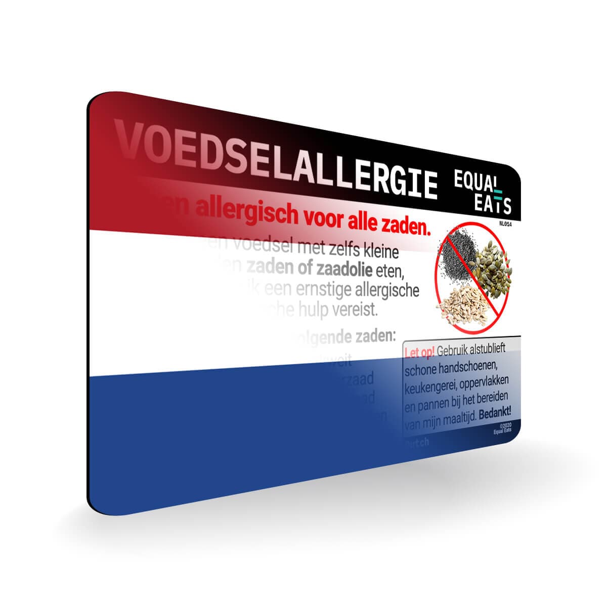 Seed Allergy in Dutch. Seed Allergy Card for Netherlands