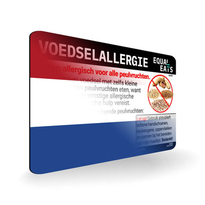 Legume Allergy in Dutch. Legume Allergy Card for Netherlands