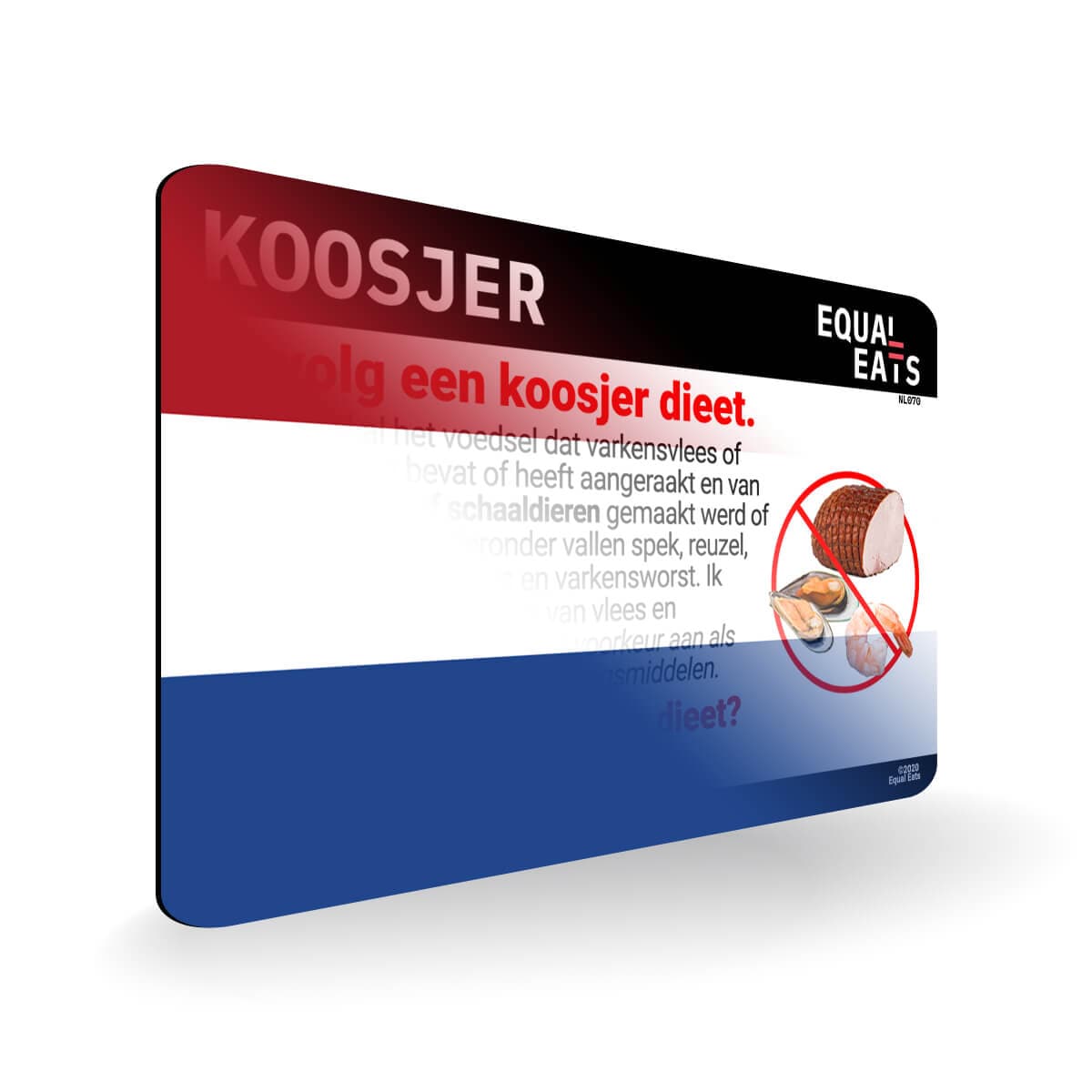Kosher Diet in Dutch. Kosher Card for Netherlands