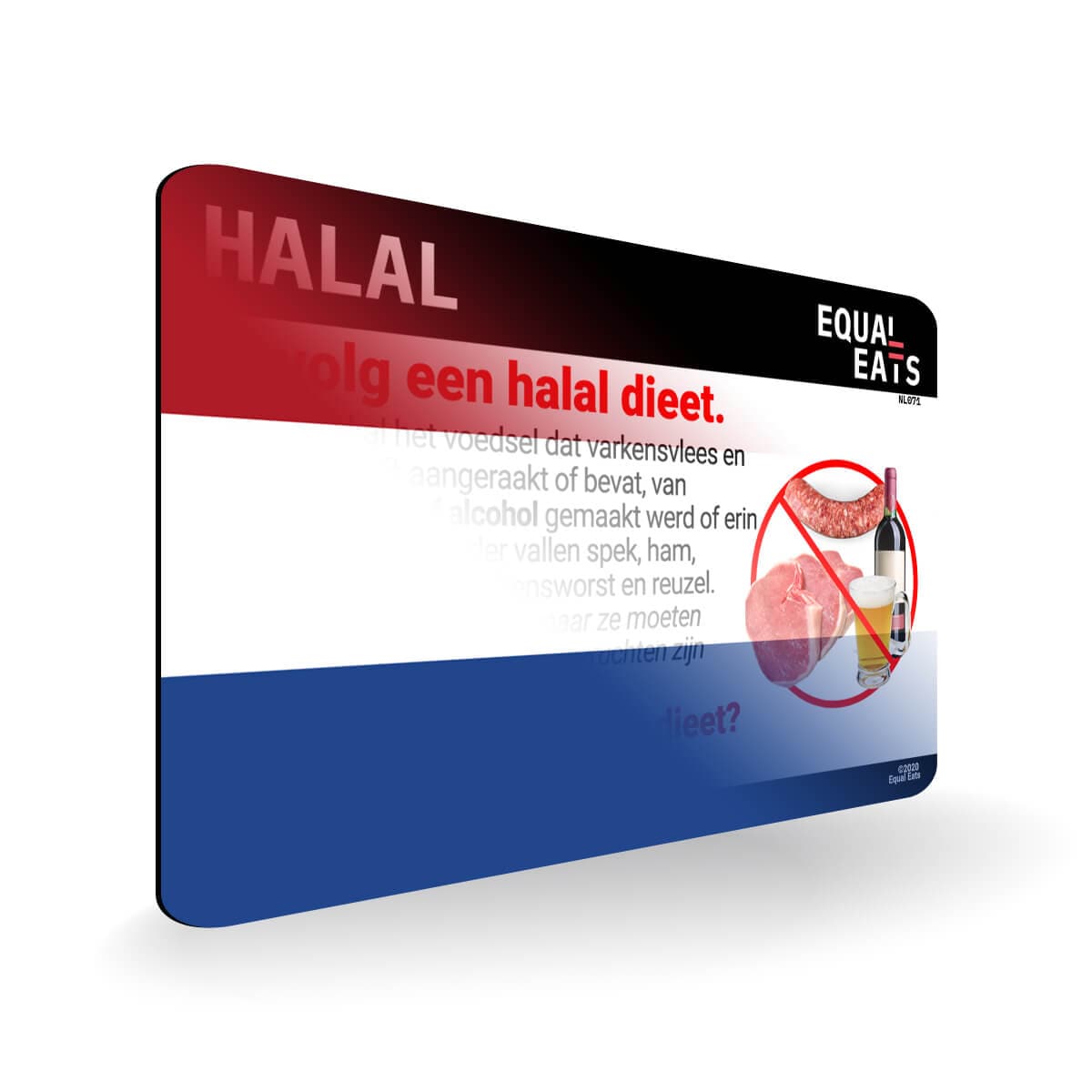 Halal Diet in Dutch. Halal Food Card for Netherlands