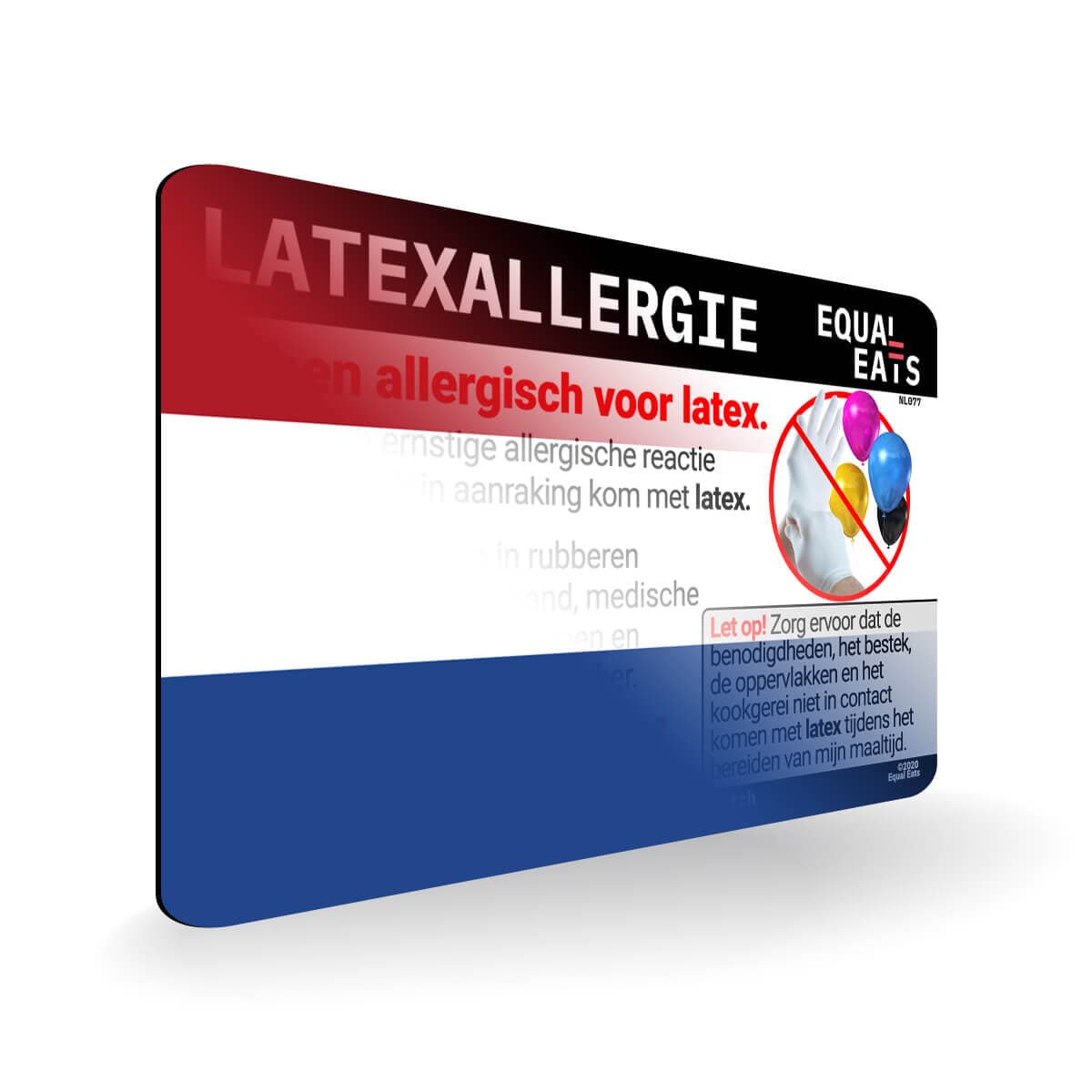 Latex Allergy in Dutch. Latex Allergy Travel Card for Netherlands