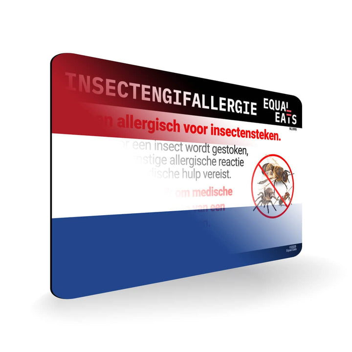 Insect Sting Allergy in Dutch. Bee Sting Allergy Card for Netherlands