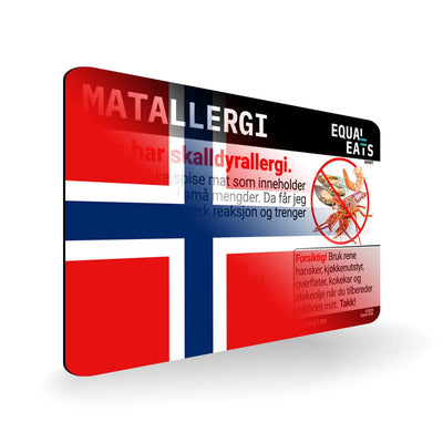 Shellfish Allergy in Norwegian. Shellfish Allergy Card for Norway