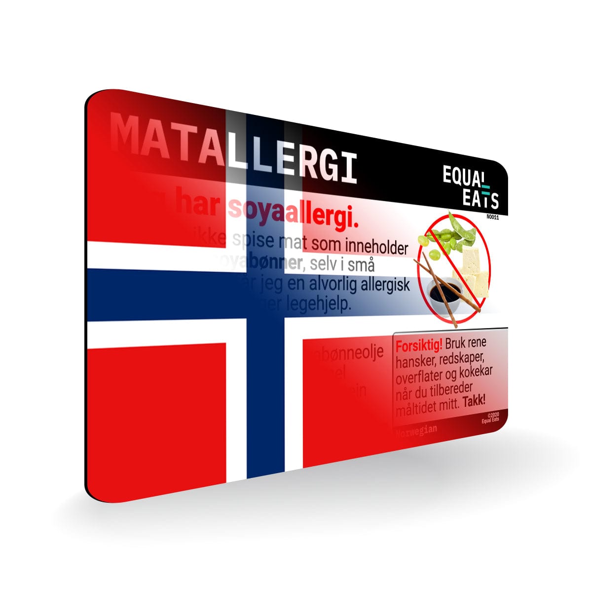 Soy Allergy in Norwegian. Soy Allergy Card for Norway