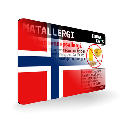 Mustard Allergy in Norwegian. Mustard Allergy Card for Norway