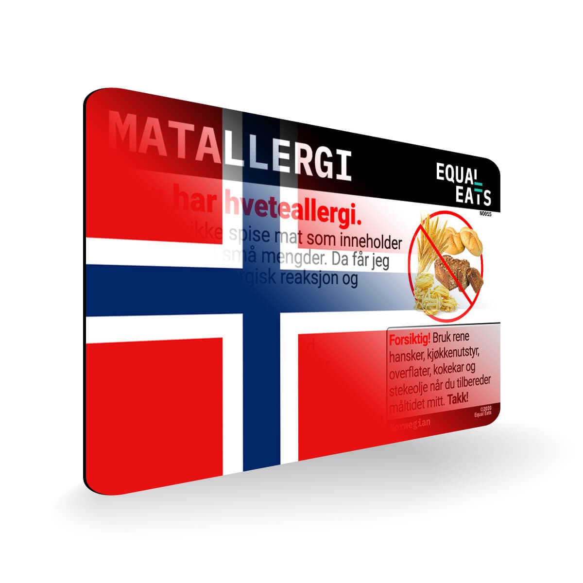 Wheat Allergy in Norwegian. Wheat Allergy Card for Norway