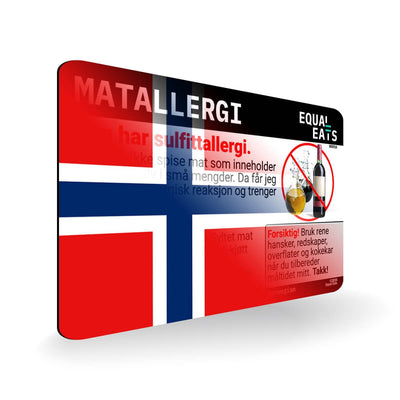 Sulfite Allergy in Norwegian. Sulfite Allergy Card for Norway