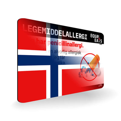 Penicillin Allergy in Norwegian. Penicillin medical ID Card for Norway