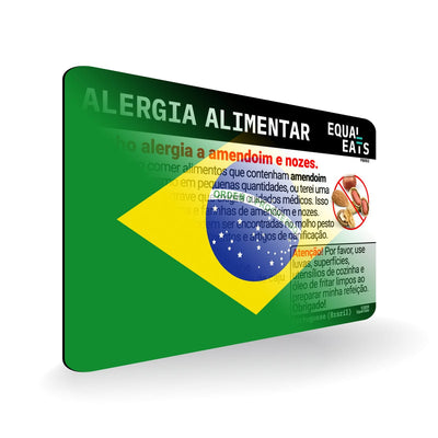 Peanut and Tree Nut Allergy in Portuguese. Peanut and Tree Nut Allergy Card for Brazil Travel