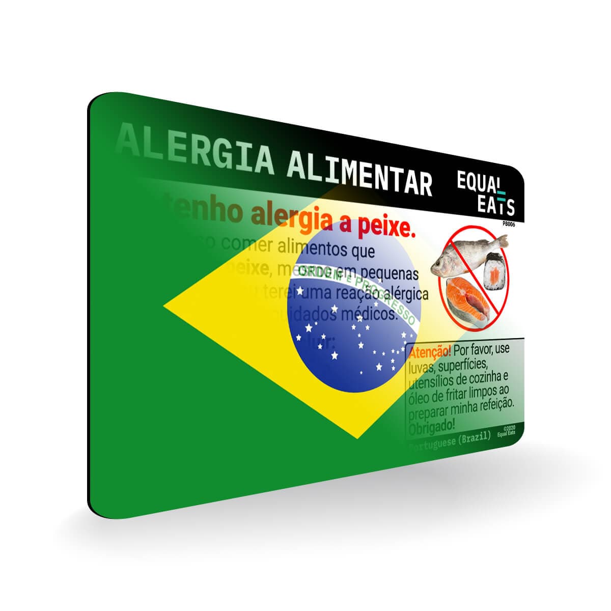 Fish Allergy in Portuguese. Fish Allergy Card for Brazil