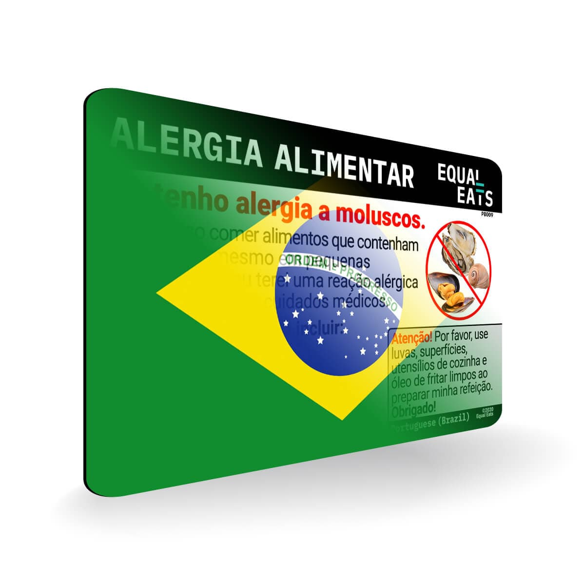 Mollusk Allergy in Portuguese. Mollusk Allergy Card for Brazil