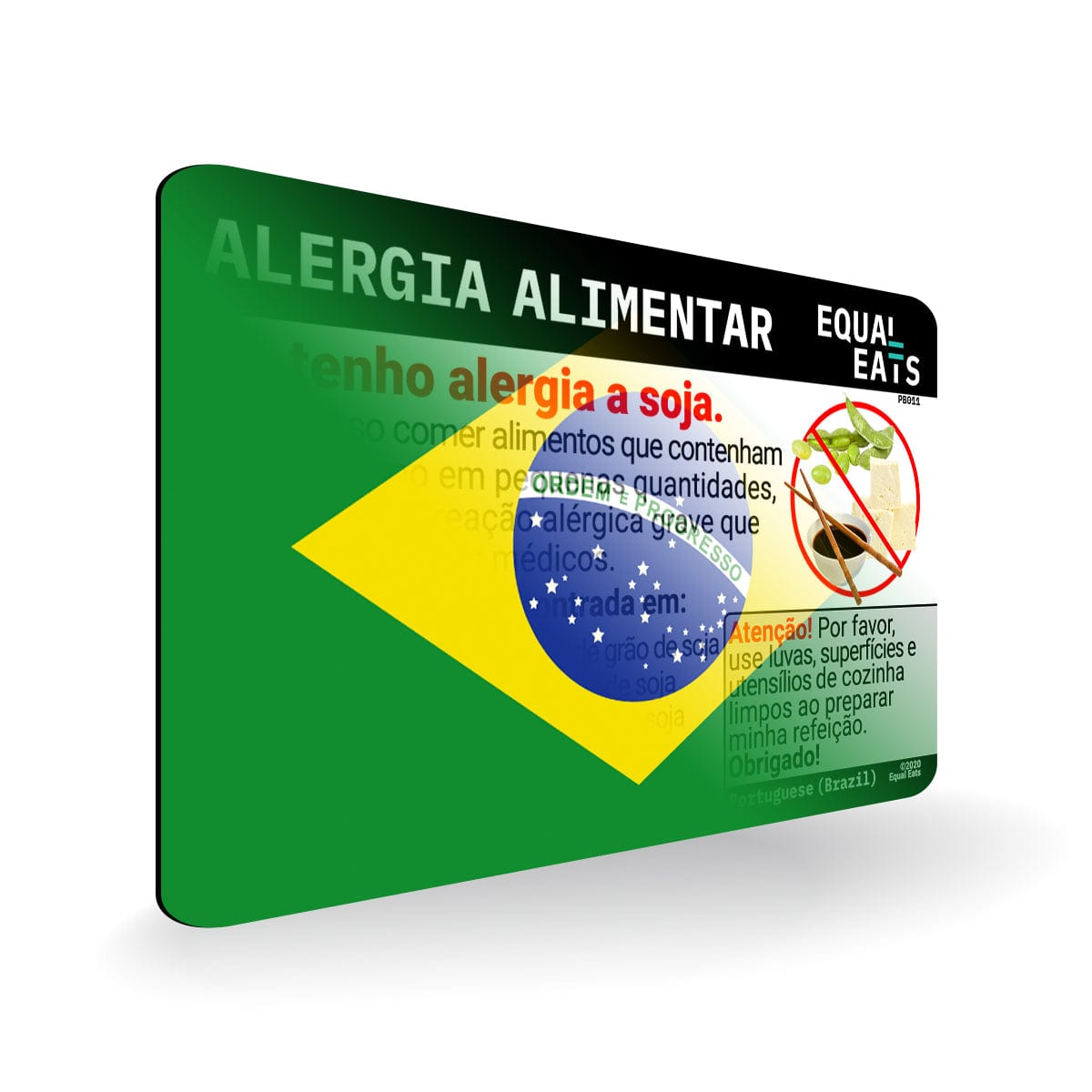Soy Allergy in Portuguese. Soy Allergy Card for Brazil