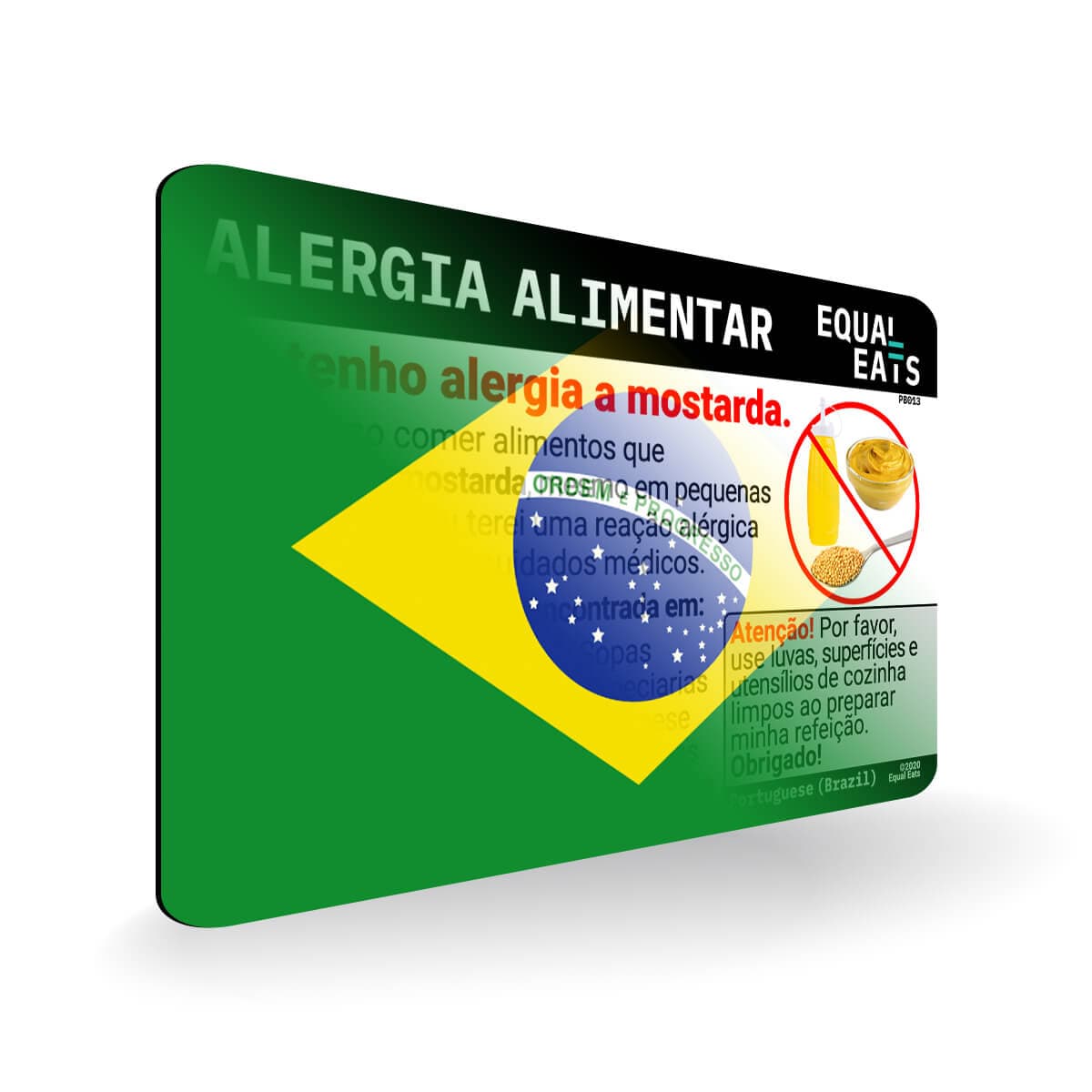 Mustard Allergy in Portuguese. Mustard Allergy Card for Brazil