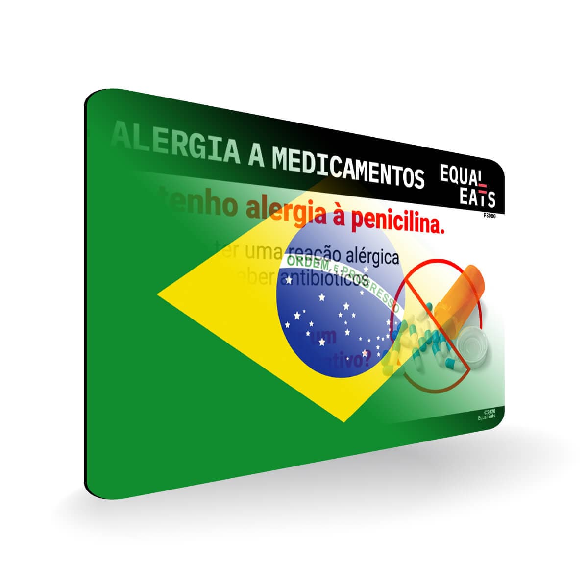 Penicillin Allergy in Portuguese. Penicillin medical ID Card for Brazil