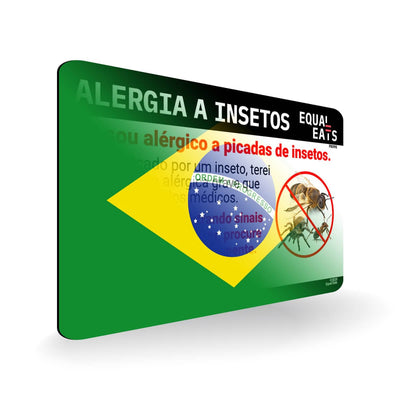 Insect Sting Allergy in Portuguese. Bee Sting Allergy Card for Brazil