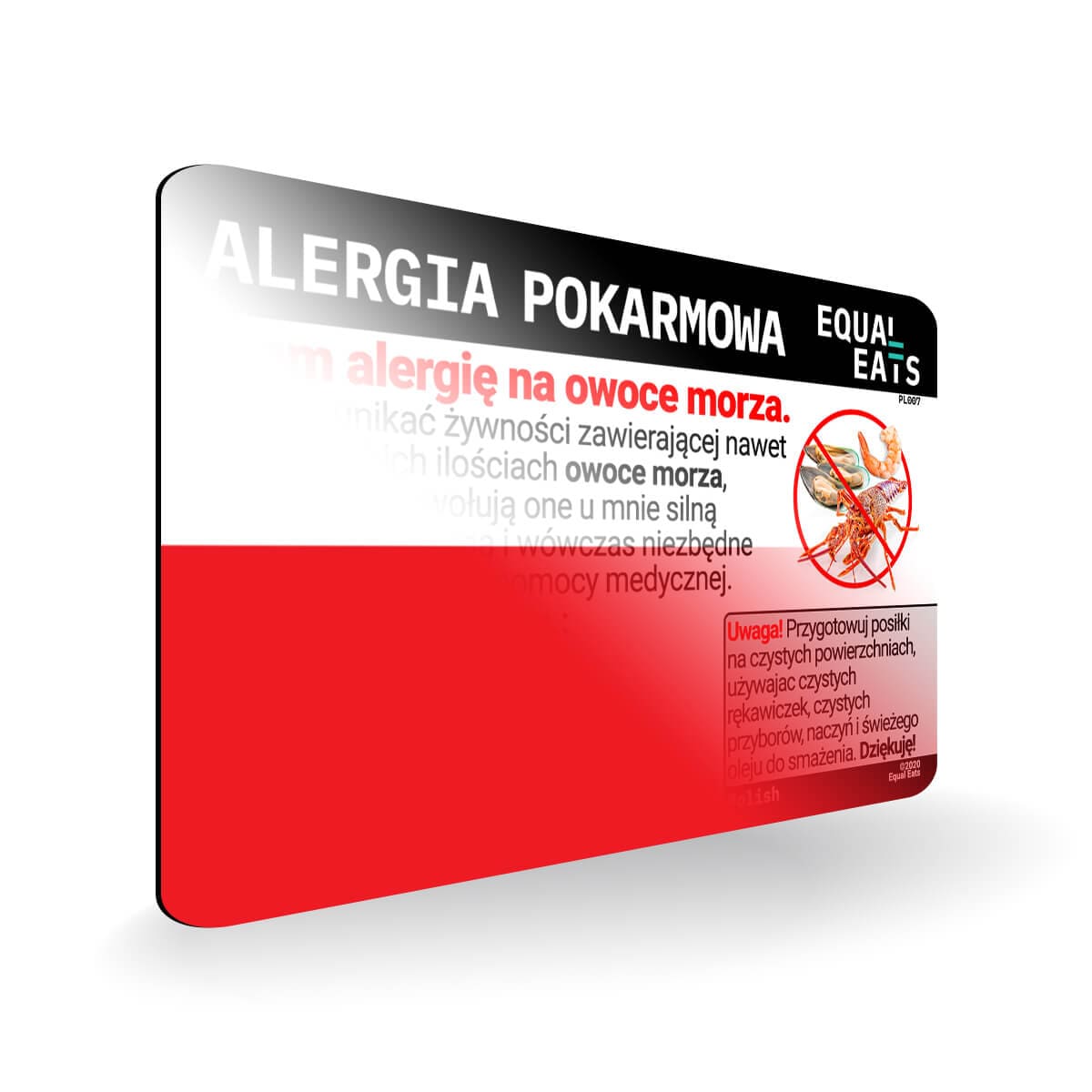 Shellfish Allergy in Polish. Shellfish Allergy Card for Poland