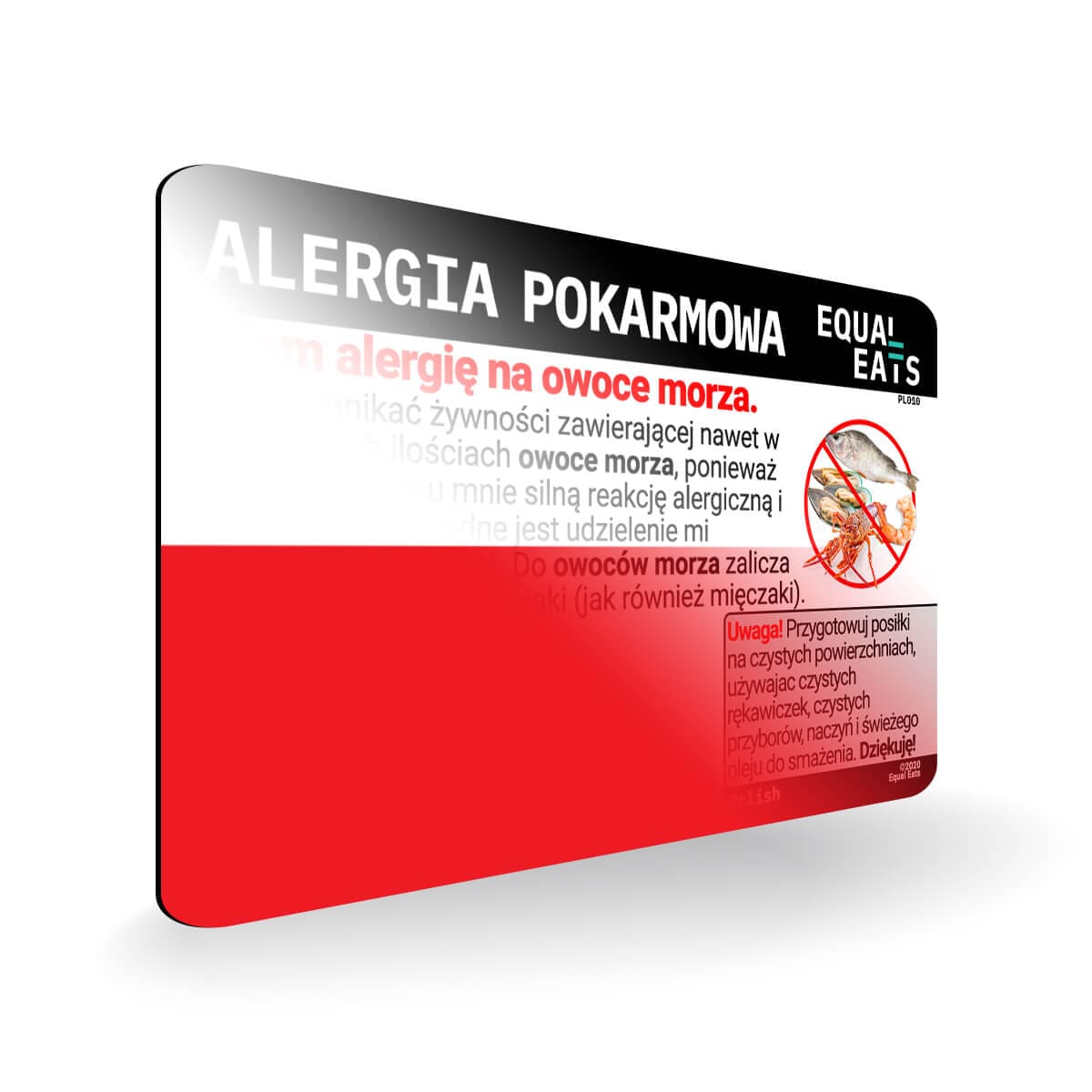Seafood Allergy in Polish. Seafood Allergy Card for Poland