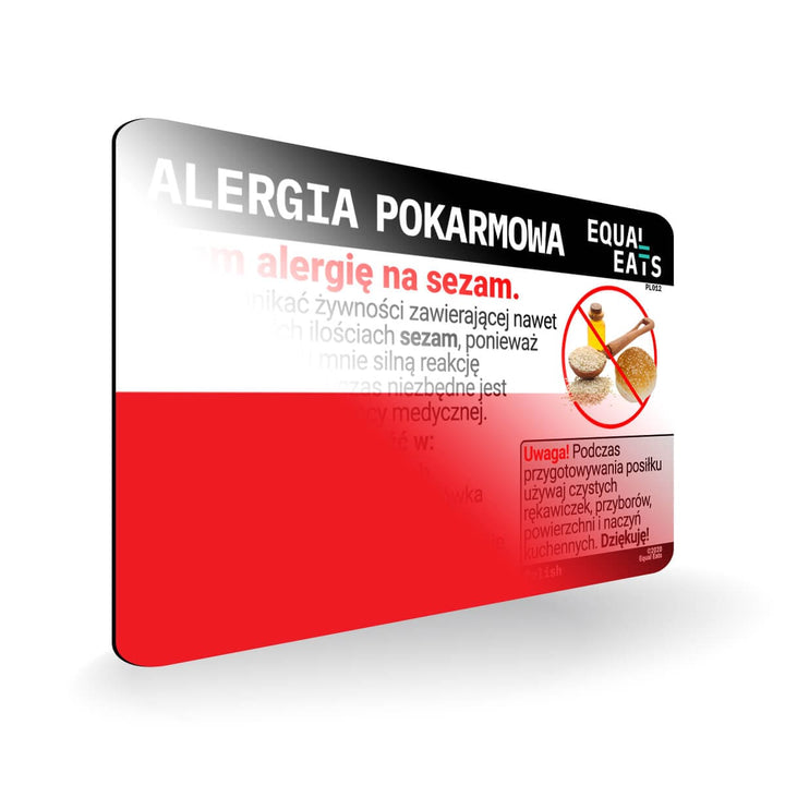 Sesame Allergy in Polish. Sesame Allergy Card for Poland