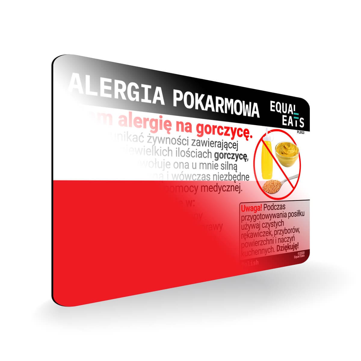 Mustard Allergy in Polish. Mustard Allergy Card for Poland