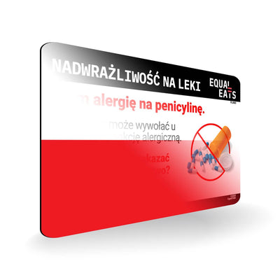 Penicillin Allergy in Polish. Penicillin medical ID Card for Poland