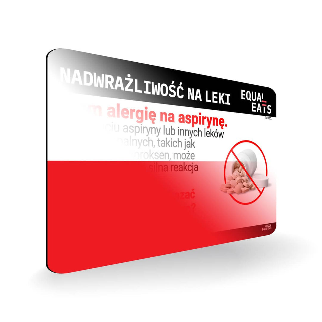 Aspirin Allergy in Polish. Aspirin medical I.D. Card for Poland