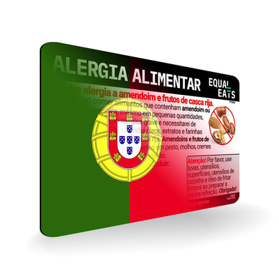 Peanut and Tree Nut Allergy in Portuguese. Peanut and Tree Nut Allergy Card for Portugal Travel