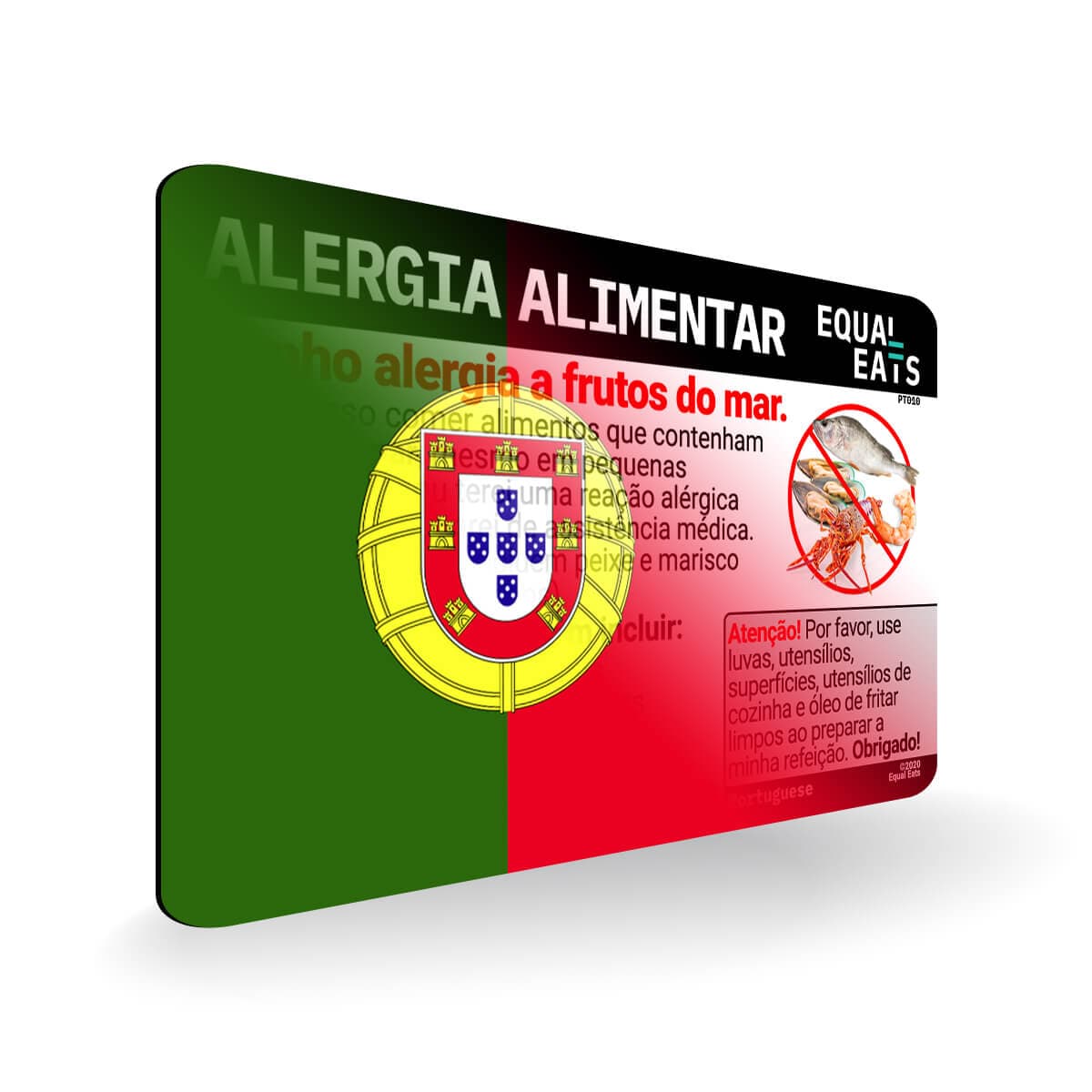 Seafood Allergy in Portuguese. Seafood Allergy Card for Portugal