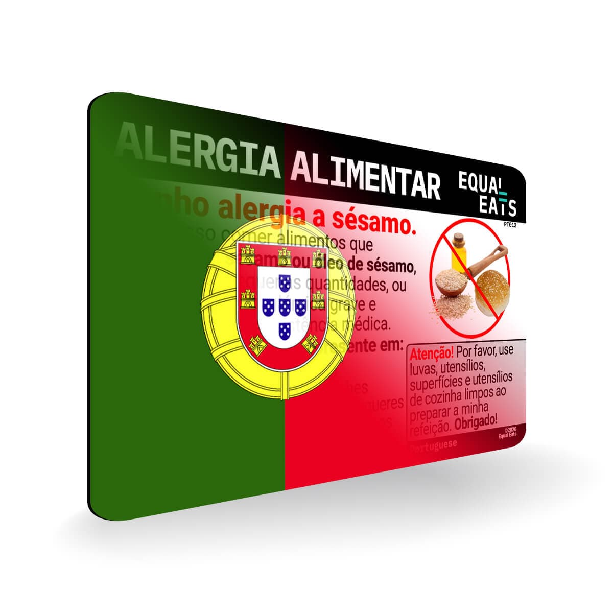Sesame Allergy in Portuguese. Sesame Allergy Card for Portugal