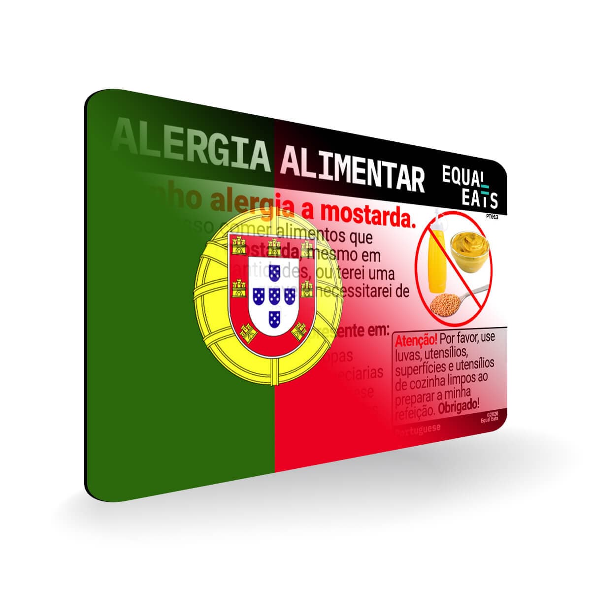 Mustard Allergy in Portuguese. Mustard Allergy Card for Portugal